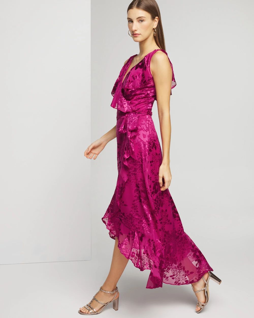 Jean Colonna SS1998 floral burnout sleeveless dress with asymmetrical shoulder